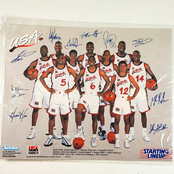 VINTAGE 1996 HASBRO INC. STARTING LINEUP USA BASKETBALL TEAM POSTER COLLECTIBLE - Picture 1 of 8